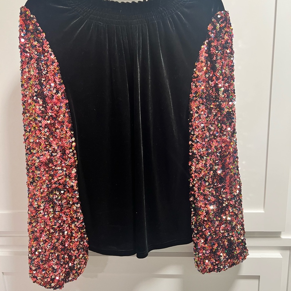 Sugarlips Black Top with Multicolor Sequin Sleeves